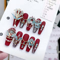 Chinese Red Phoenix & Peacock Blue Press-on Nails