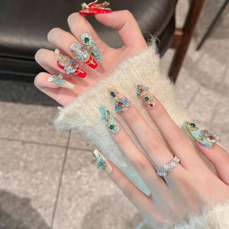 Auspicious Dragon and Phoenix Press-on Nails