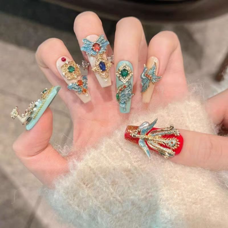 Auspicious Dragon and Phoenix Press-on Nails