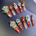Festive Phoenix Peacock Blue 3D Press-on Nails