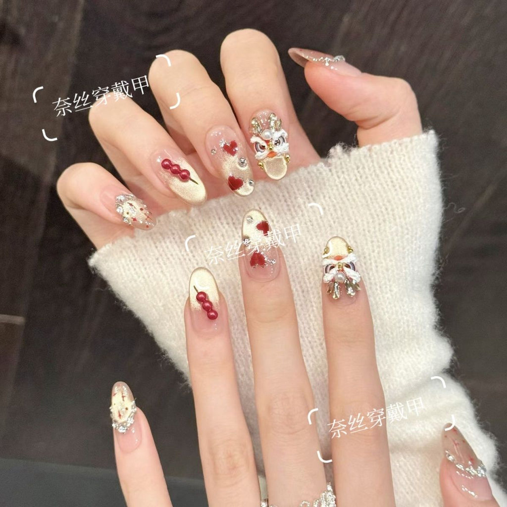 Heart-shaped Candied Hawthorn Lion Press-on Nails