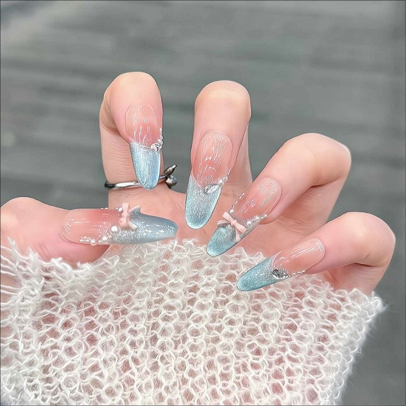 Ice-Flower Butterfly Cat-Eye Press-on Nails
