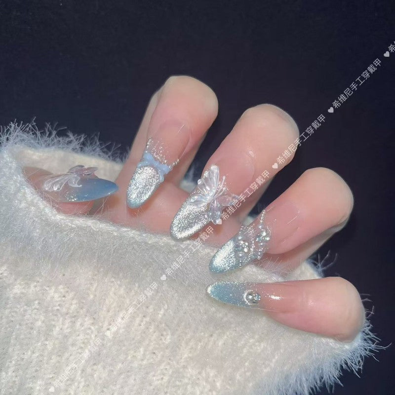Ice-Flower Butterfly Cat-Eye Press-on Nails