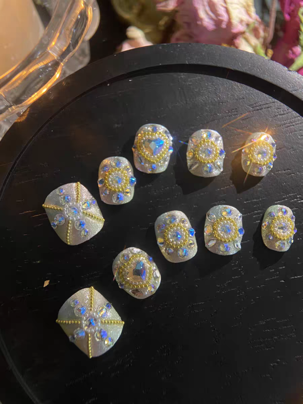 Gorgeous Colorful Rhinestone Press-on Nails