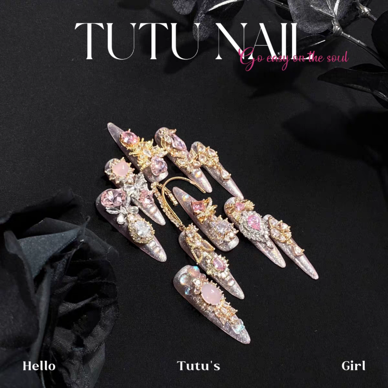 Glitter Powder Chain Press-on Nails