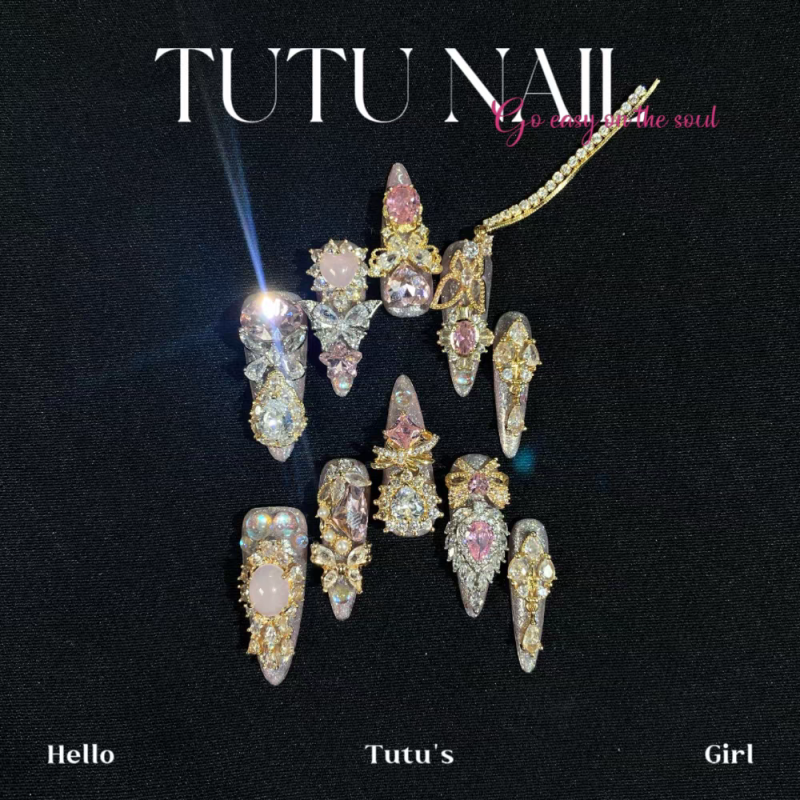 Glitter Powder Chain Press-on Nails