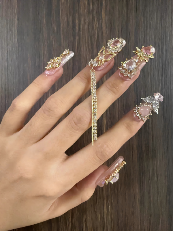 Glitter Powder Chain Press-on Nails