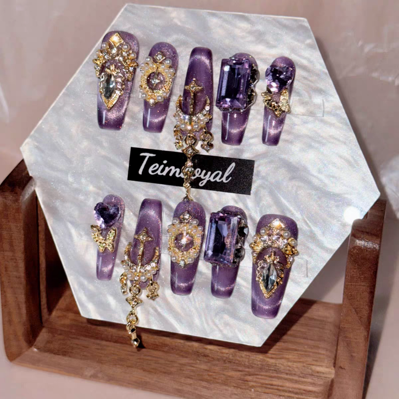 Purple Heavy-Duty Cat-Eye Press-On Nails