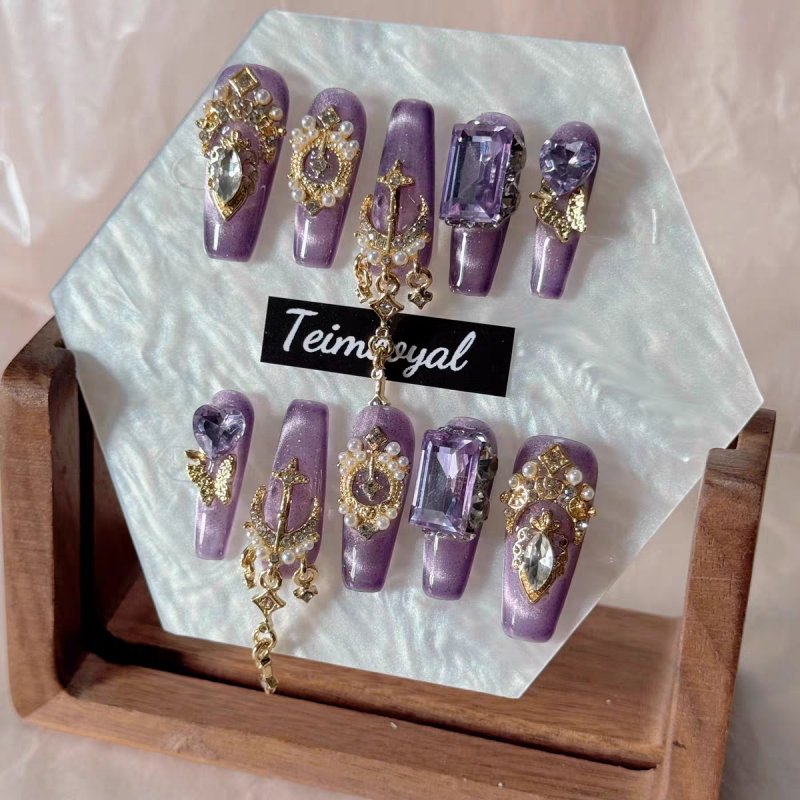 Purple Heavy-Duty Cat-Eye Press-On Nails