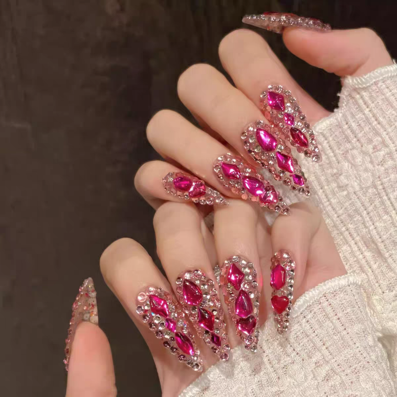 Barbie Pink Full Rhinestone Press-On Nails