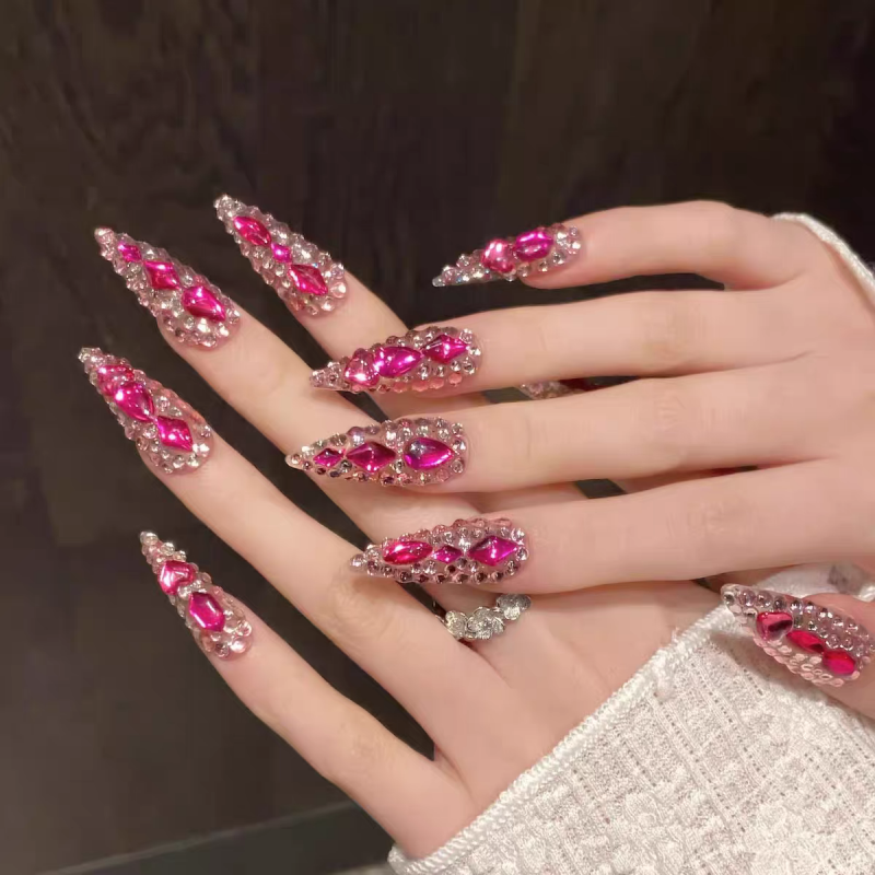 Barbie Pink Full Rhinestone Press-On Nails