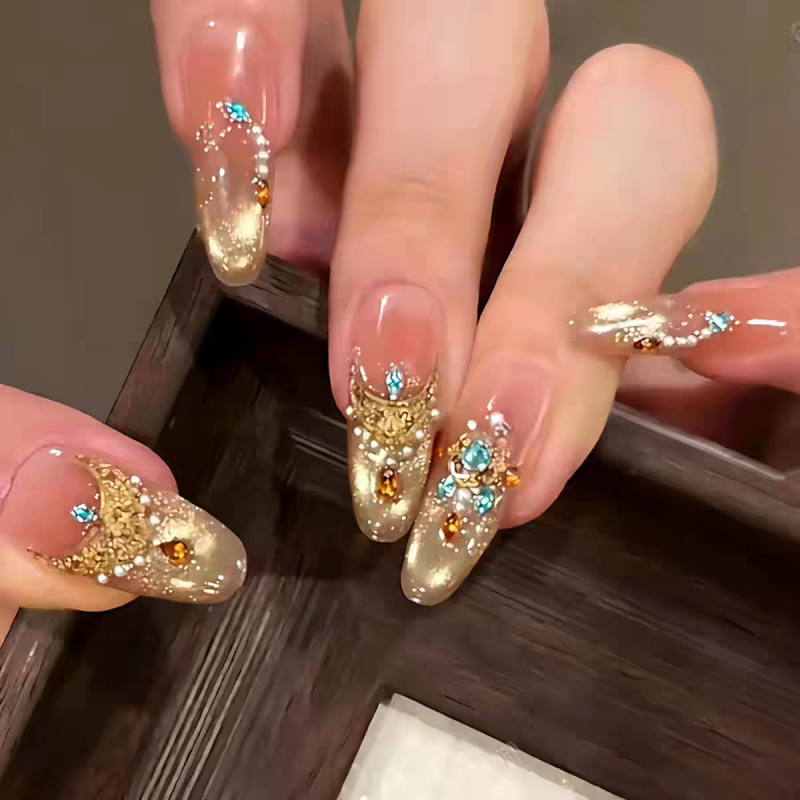 Gold Full Rhinestone Press-On Nails