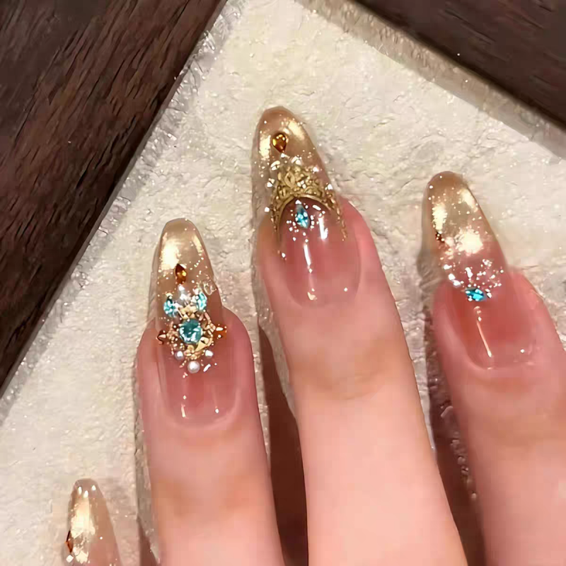 Gold Full Rhinestone Press-On Nails