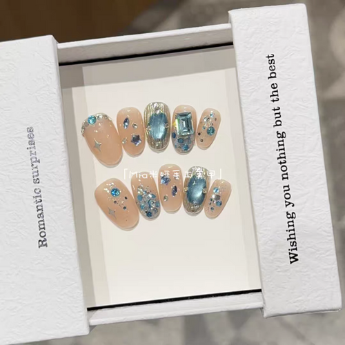 Blue Crushed Diamond Press-on Nails