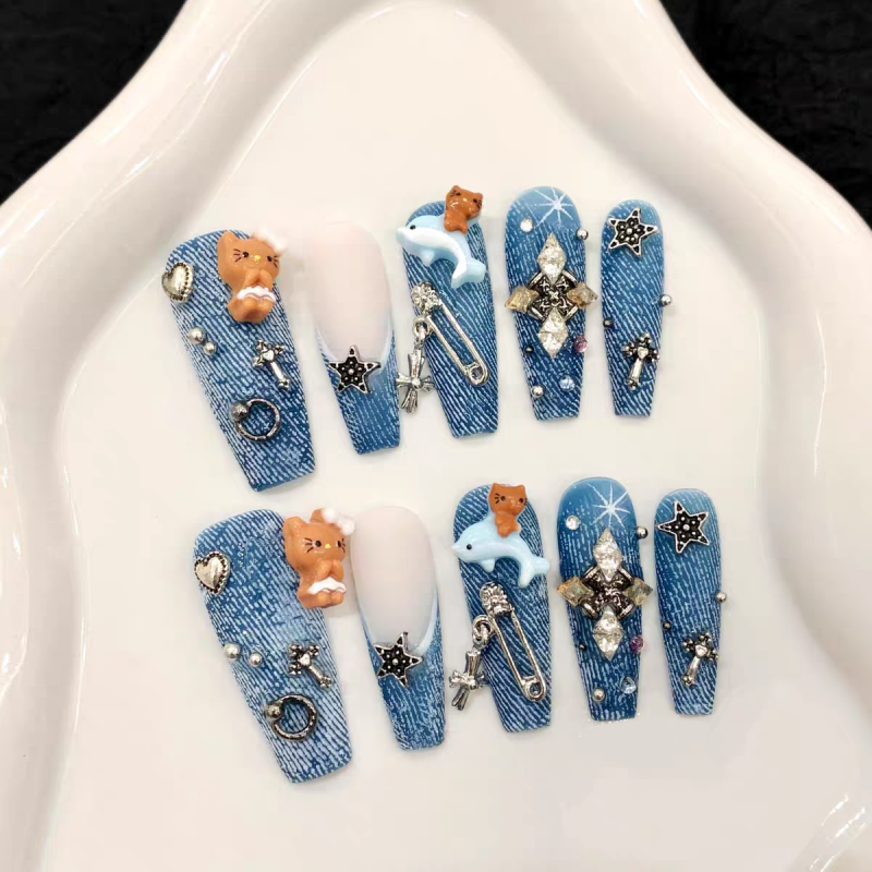 Denim Style Press On Nails