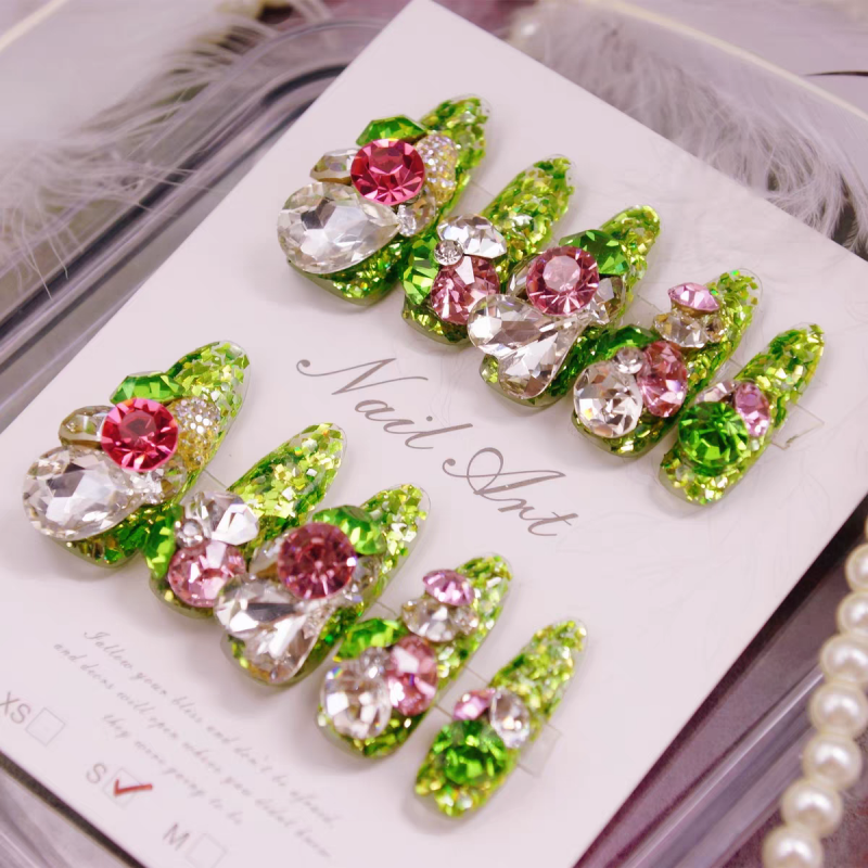 Greenery Fantasy Rhinestone Press On Nails