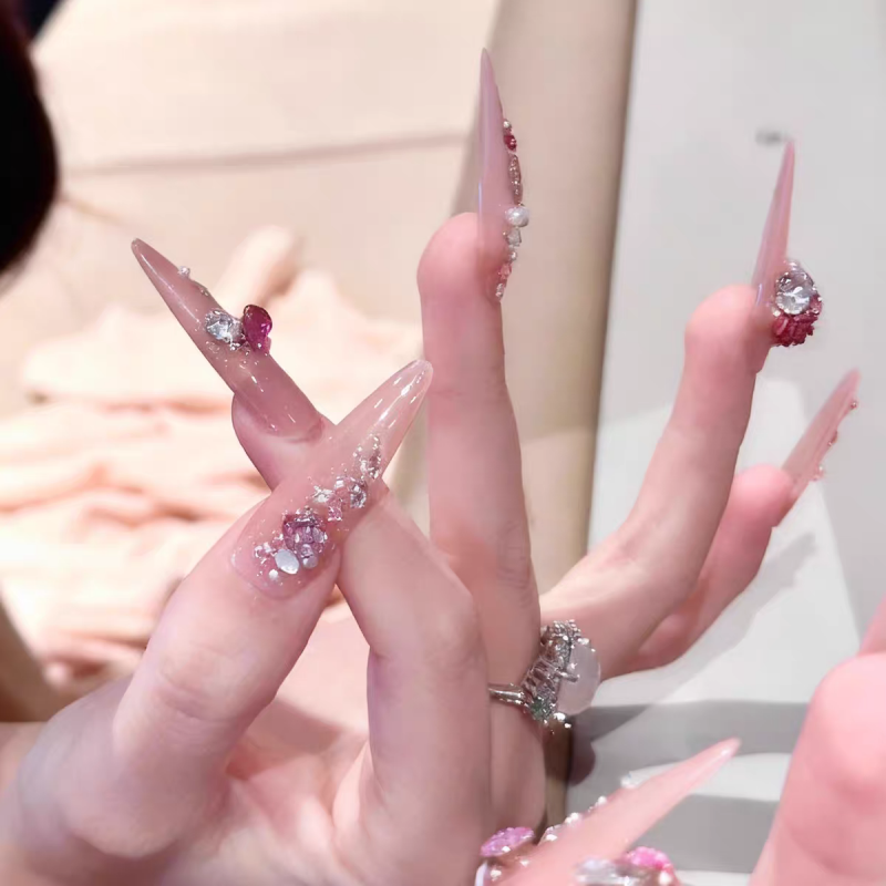 3D Rose Nude Press On Nails