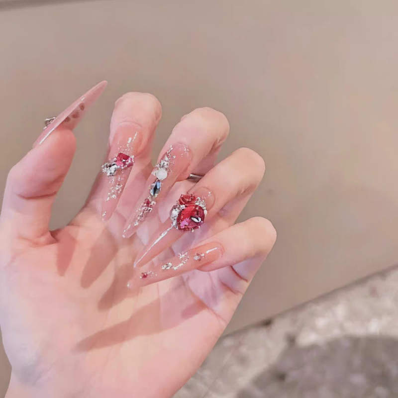 3D Rose Nude Press On Nails