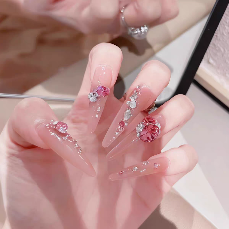 3D Rose Nude Press On Nails
